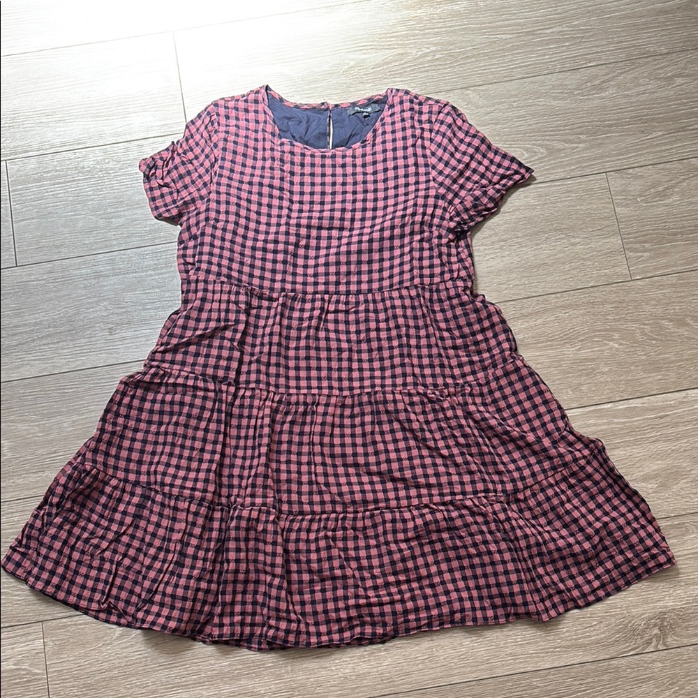 Madewell pink and Navy Ruffled Tiered Sundress
